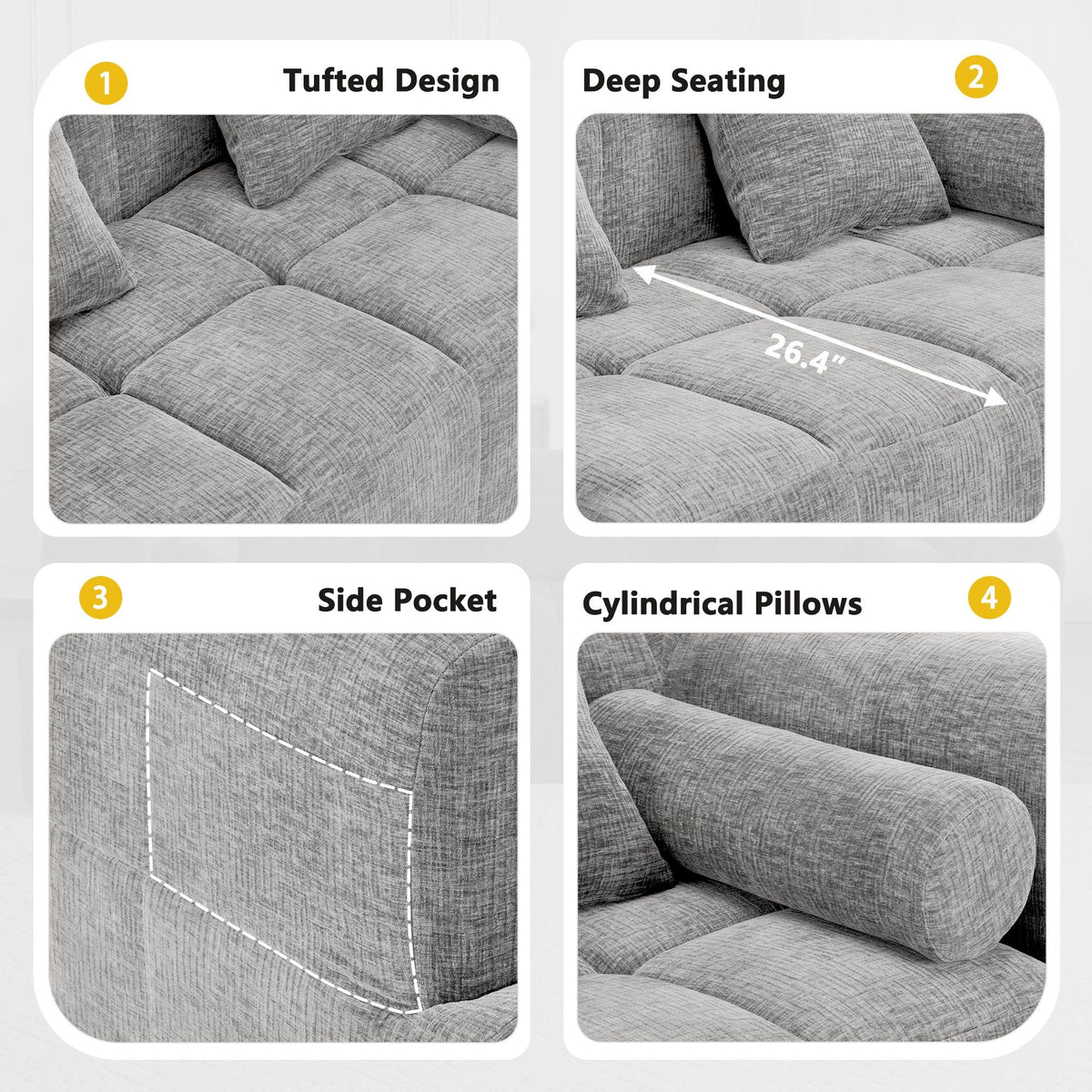 Sectional Free Combined Sofa With 2 Side Pockets