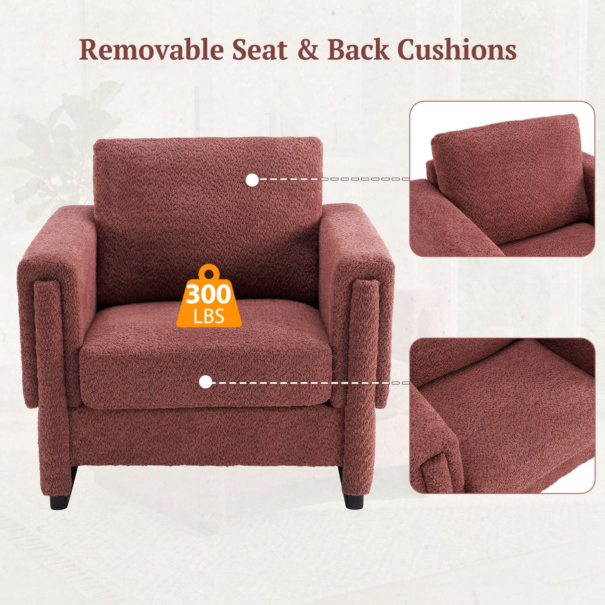 Upholstered Accent Armchair With Square Arm