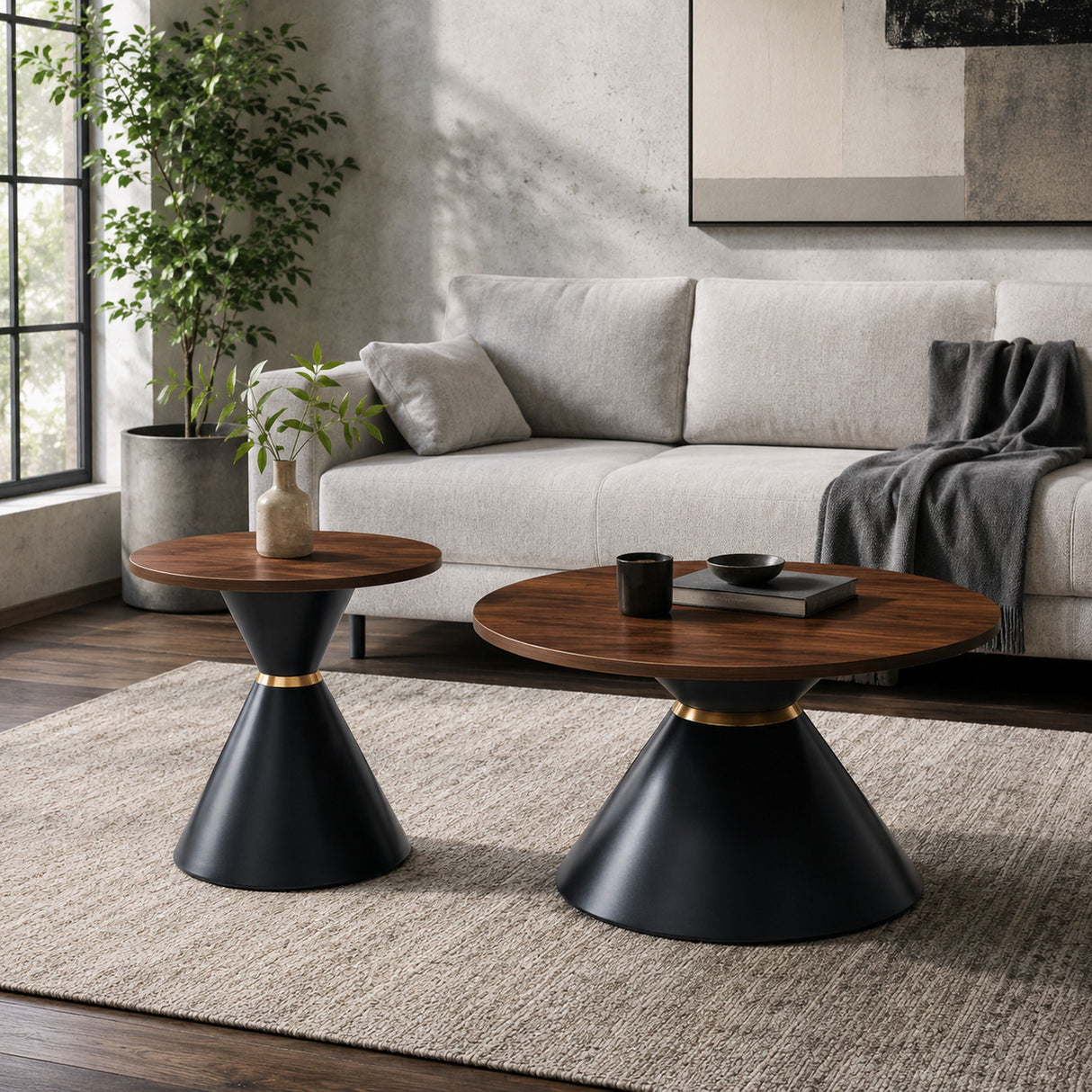 2 Piece Round Coffee Table Set For Living Room