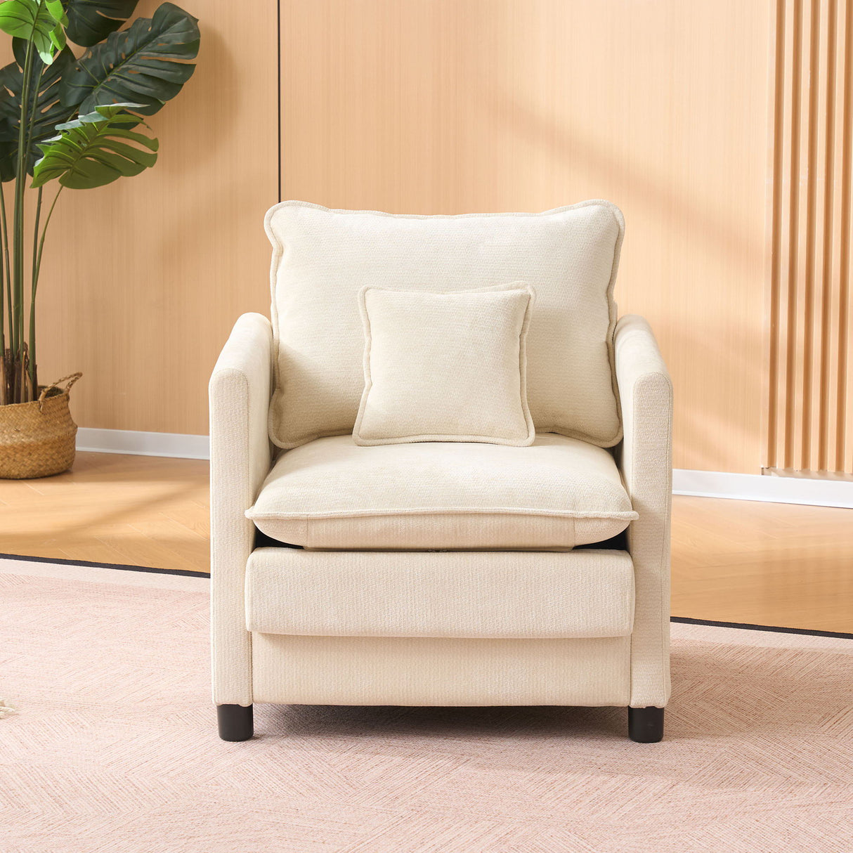 Single, Reading Armchair With 3 Pillow Comfort Set For Living Room - Beige