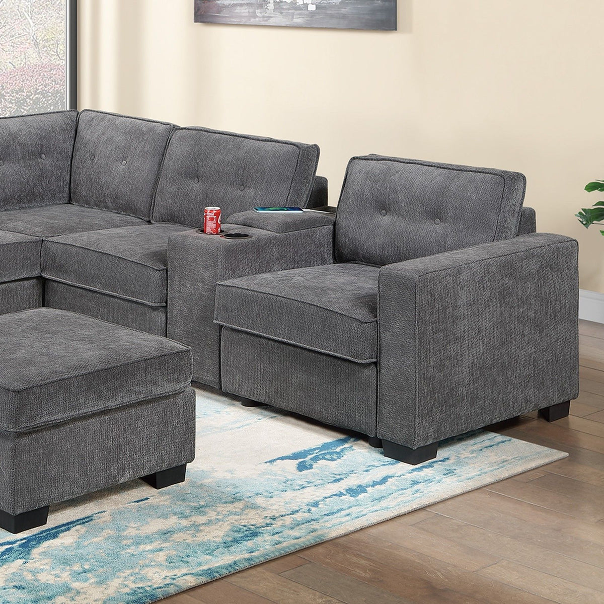 Sectional Set With Reversible Loveseat, USB Console, Corner Wedge & Ottoman
