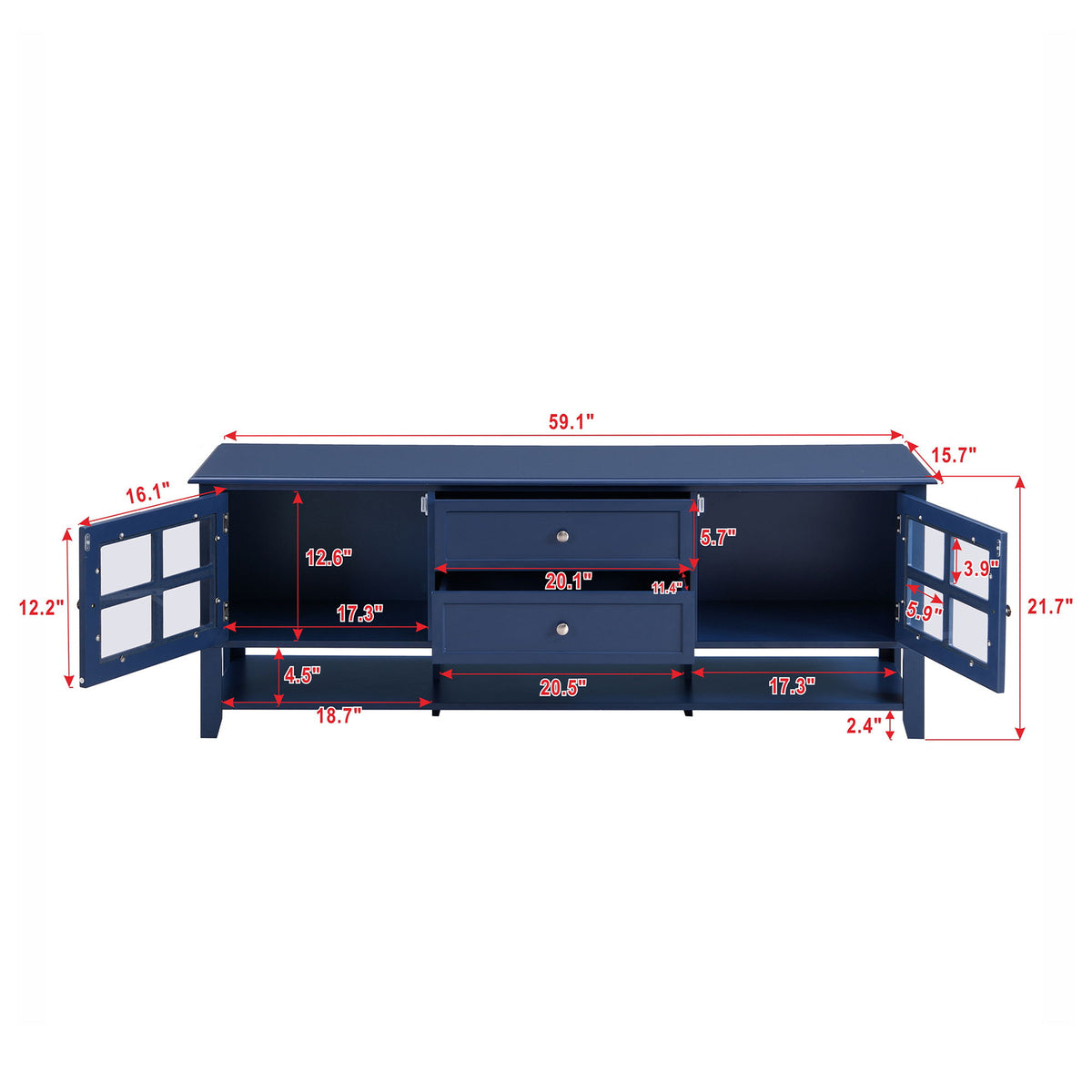 TV Stand For TVs Up To 60", Entertainment Center With Dual Drawers And Hidden Storage, Cabinet With Soft Closing Doors - Blue