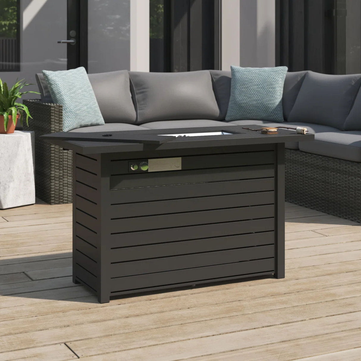 Outdoor Fire Pit Table Garden Heater Dual Fuel Steel 42x25in
