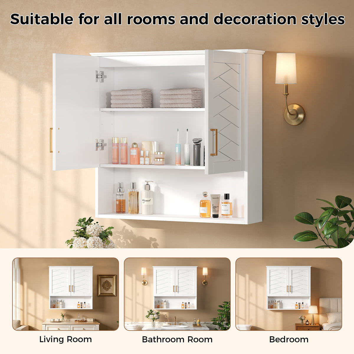 30" Bathroom Cabinet With Adjustable Shelf, Wall Mounted Medicine Cabinet - White
