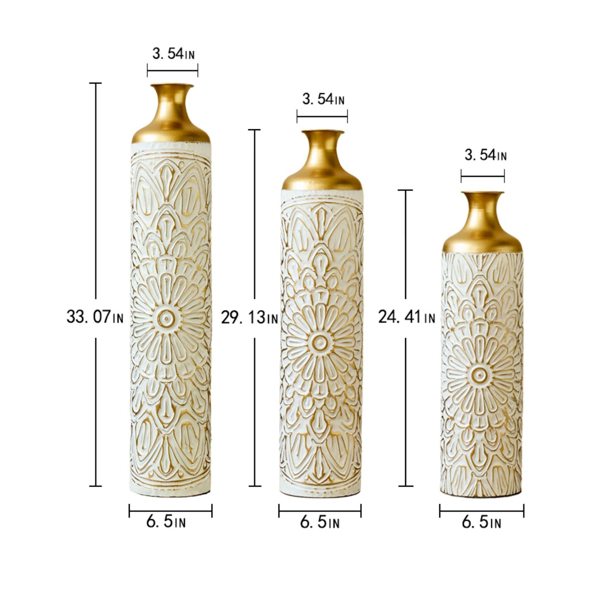 3 Piece Home Decoration Large Glazed Floor Vase Decoration Home Droplet Shaped - Gold / White