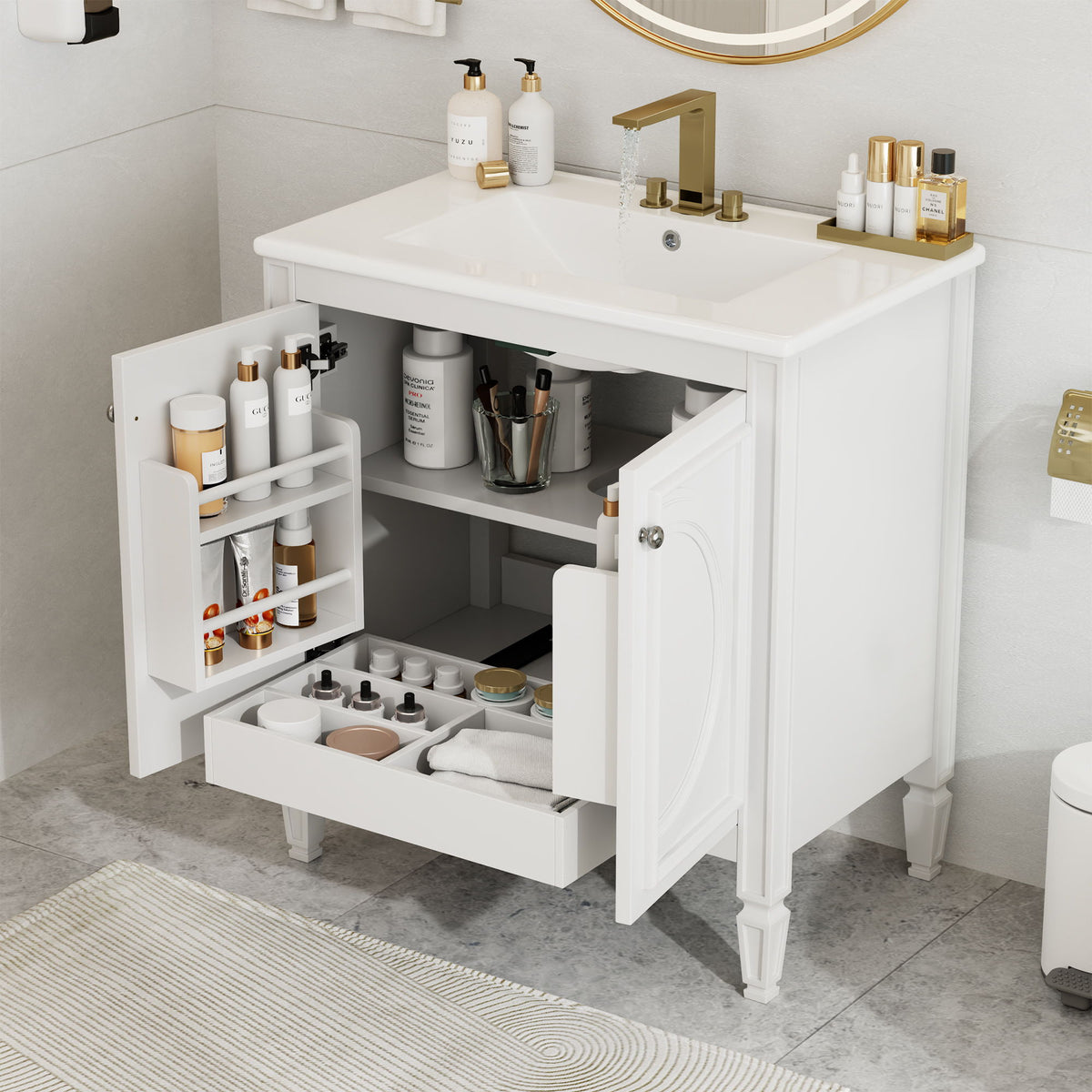 Bathroom Vanity With Sink With 2 Doors And Adjustable Shelf