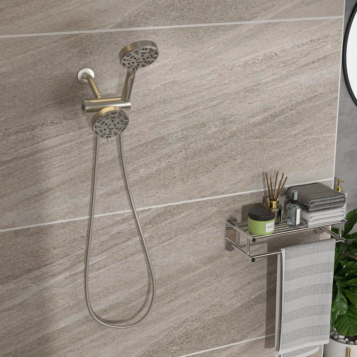 Multi Function Dual Shower Head 4.7" Rain Showerhead & 8 Function Hand Shower System - Brushed Nickel