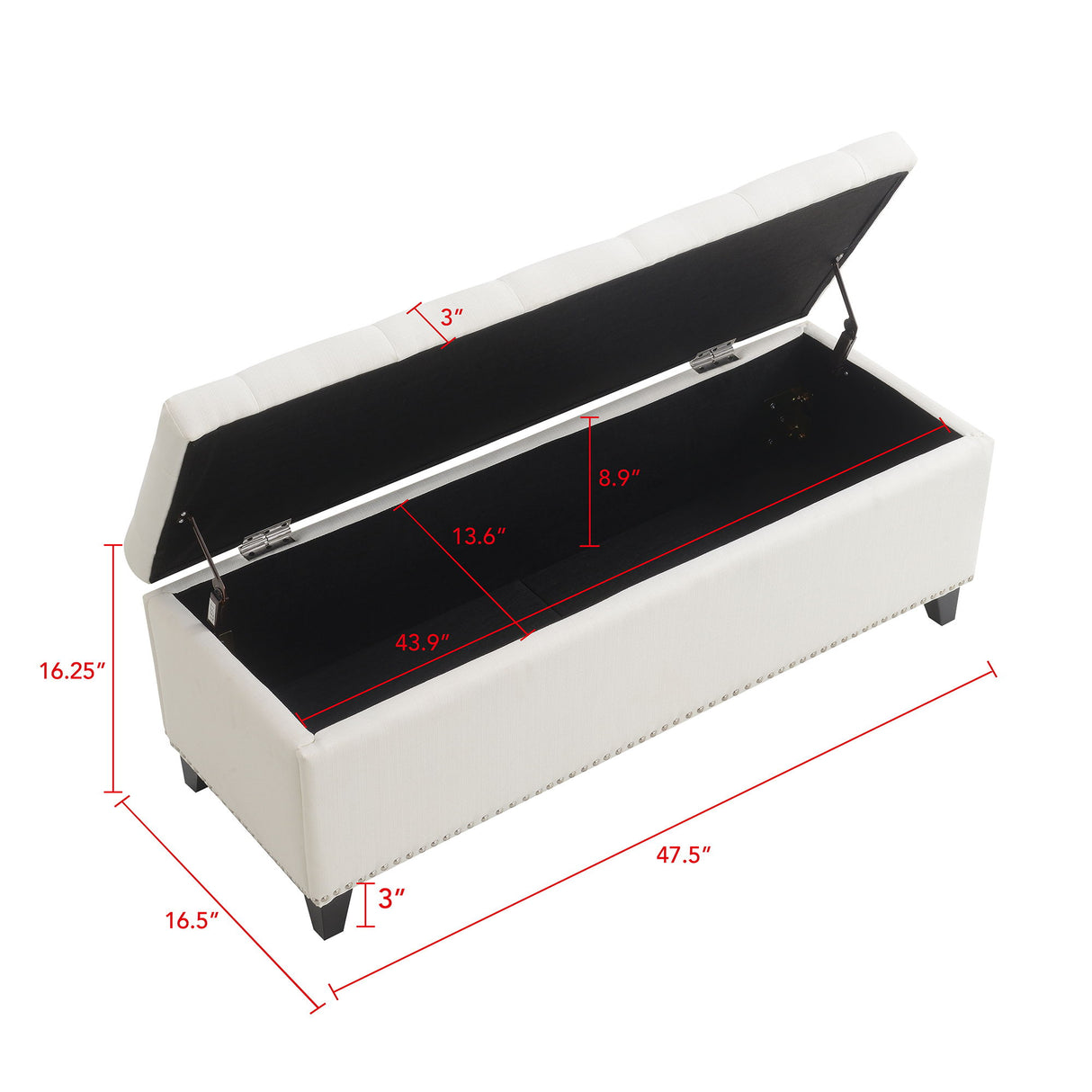 Button-Tufted Storage Ottoman With Safety Close Hinge