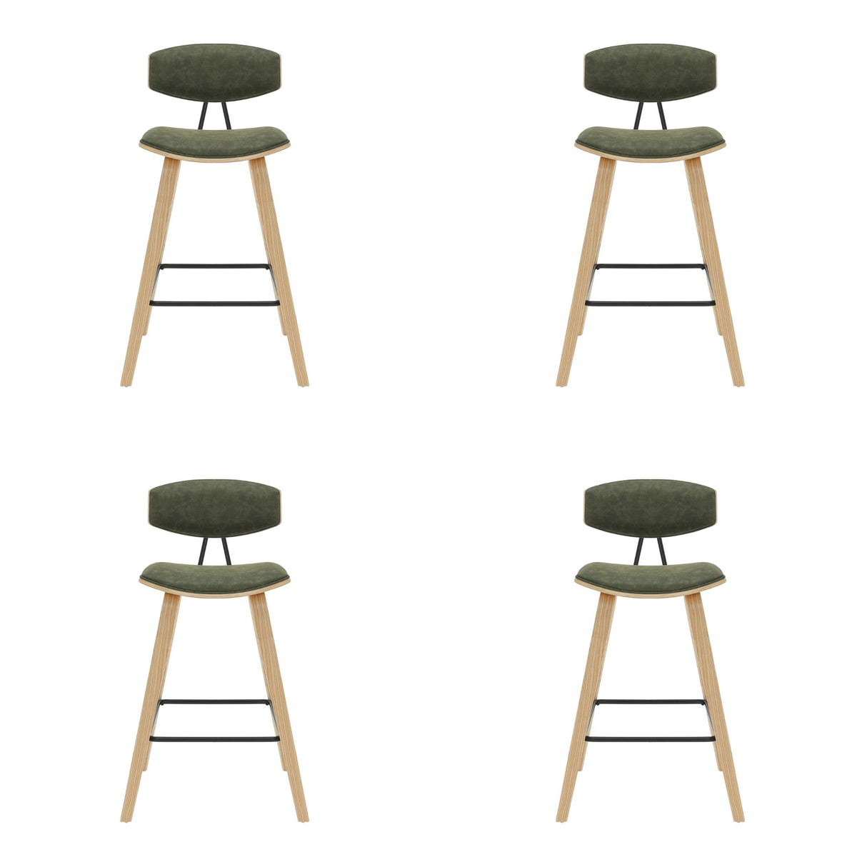 Fox - Counter Height Curved Back Wood Bar Stool With Faux Leather Seat