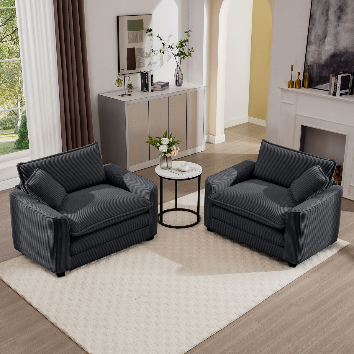 Modern Classic Fabric Single Chair Deep Seat Sofa With Pillow