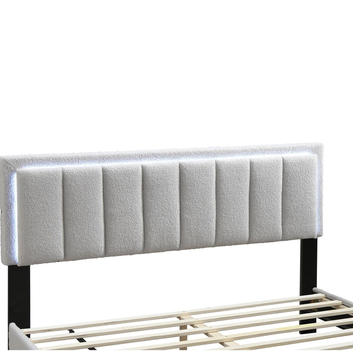 Queen Upholstered Bed With LED - Light Gray
