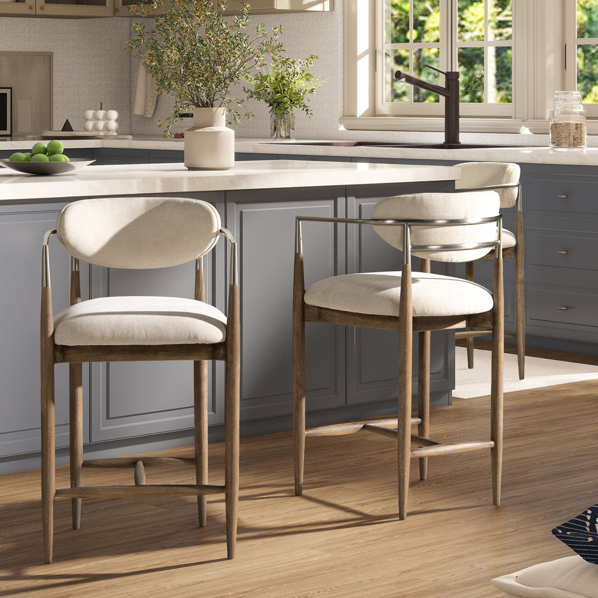Artemis - Mixed Material Upholstered Counter Stool - Warm White