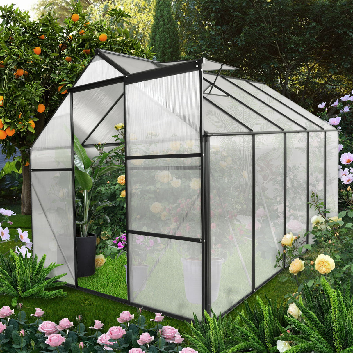 Polycarbonate house Raised Base And Anchor Aluminum Heavy Duty Walk-In houses For Outdoor Backyard In All Season