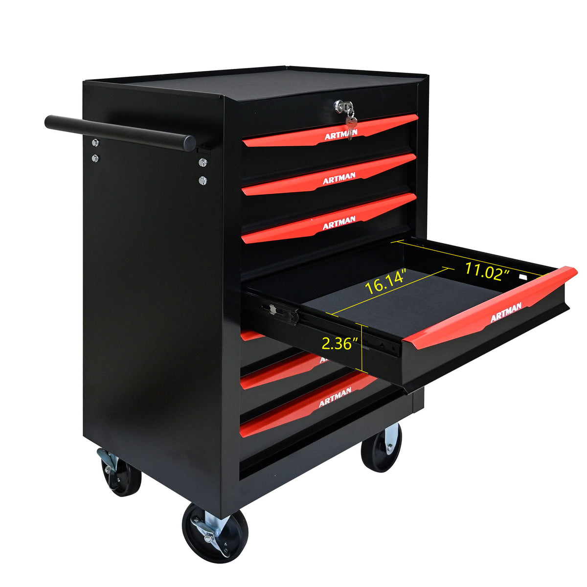 Rolling Metal Tool Chest With Drawers, Steel Storage Cabinet With Ball Bearing Slides