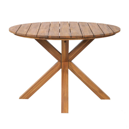 5-Piece Outdoor Acacia Wood Round Dining Set Beige Cushion