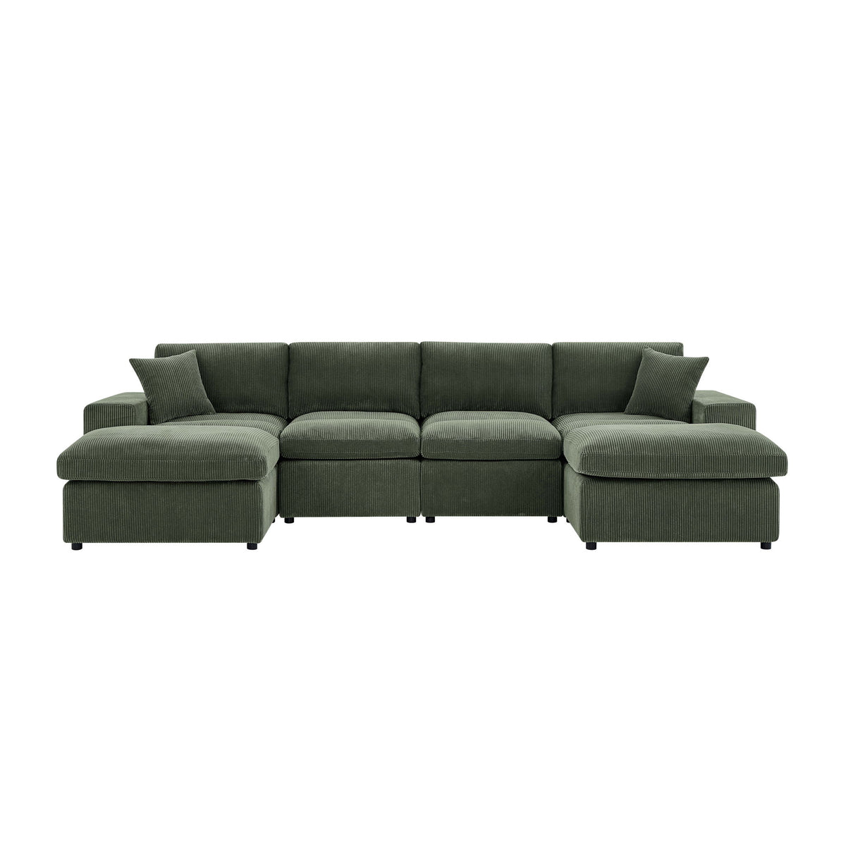 Upholstered Symmetrical Modular Sectional With 6 Seating Options And Movable Ottomans - Dark Green