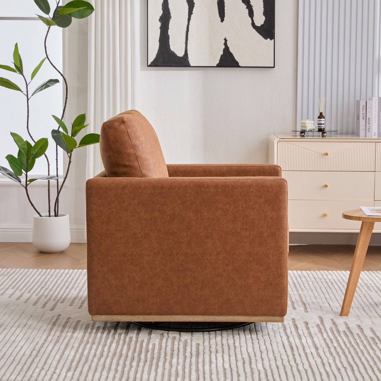 Modern Upholstered Square Swivel Accent Chair With 360 Degree Rotation