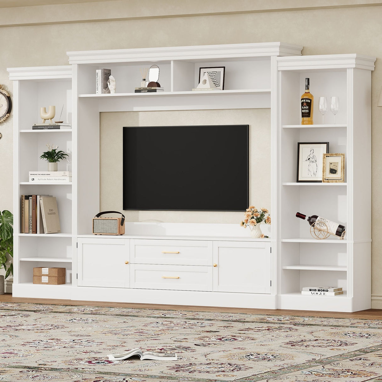 Elegant Entertainment Center Wall Unit With Bookshelves