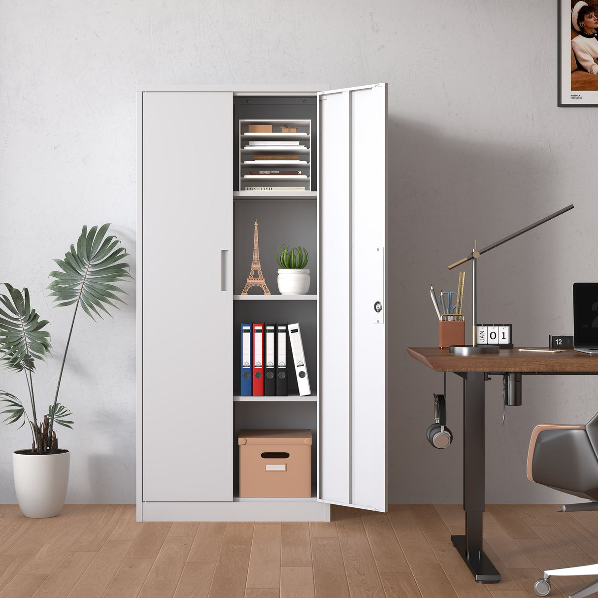 Heavy Metal Garage Storage Cabinet With Locking Doors, Steel, Adjustable Shelves