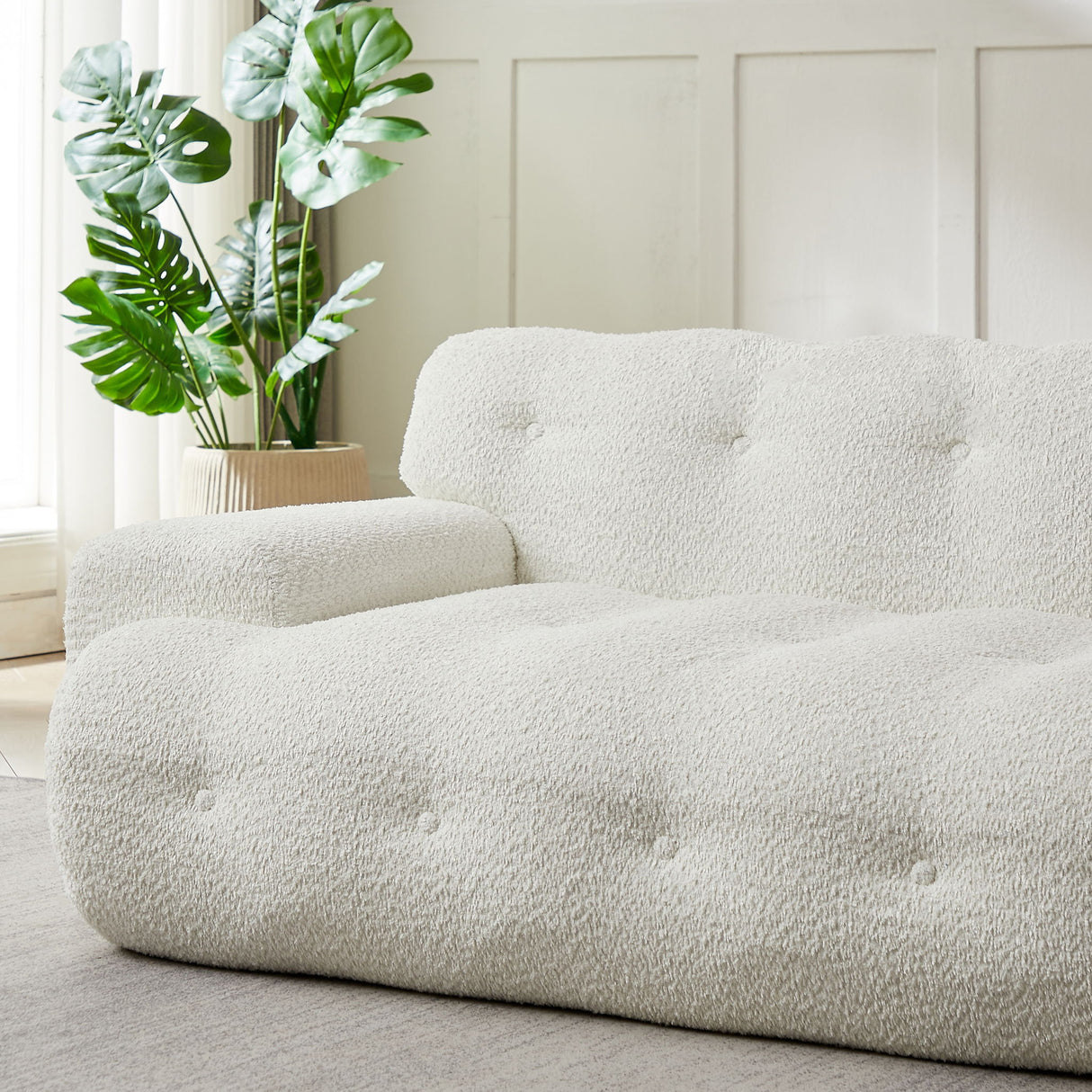 Cloud Series Minimalist Button Tufted Square Arm 3 Seater Sofa