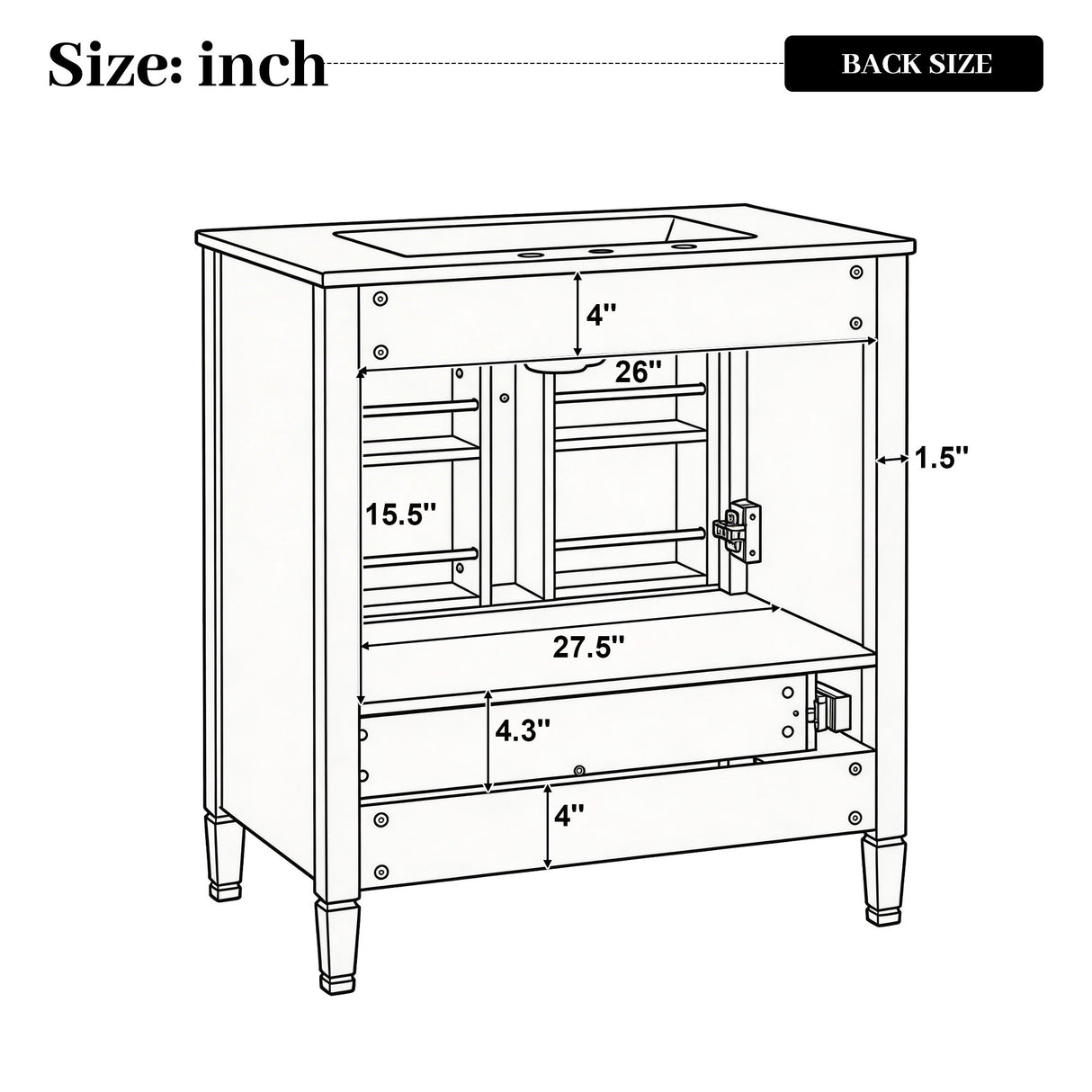 Elegant Fluted Bathroom Vanity With Sink, Soft Close Doors & Drawer