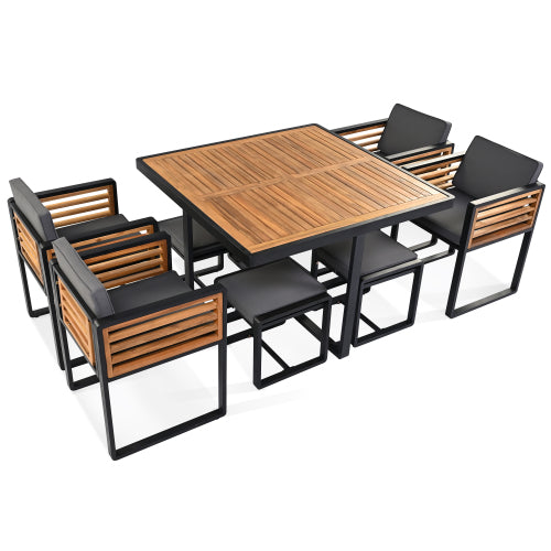 9-Pieces Acacia Wood Patio Dining Set