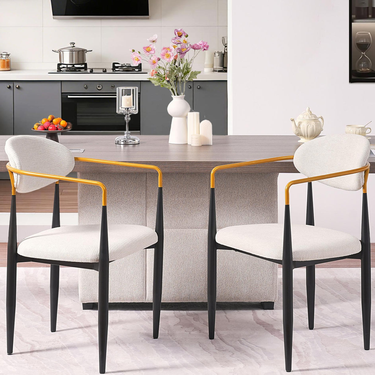 Modern Upholstered Dining Chair With Accented Armrests (Set of 2)