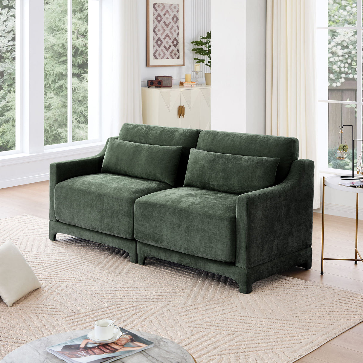 Elegant Sofa With Ergonomic Design And Lumbar Pillows