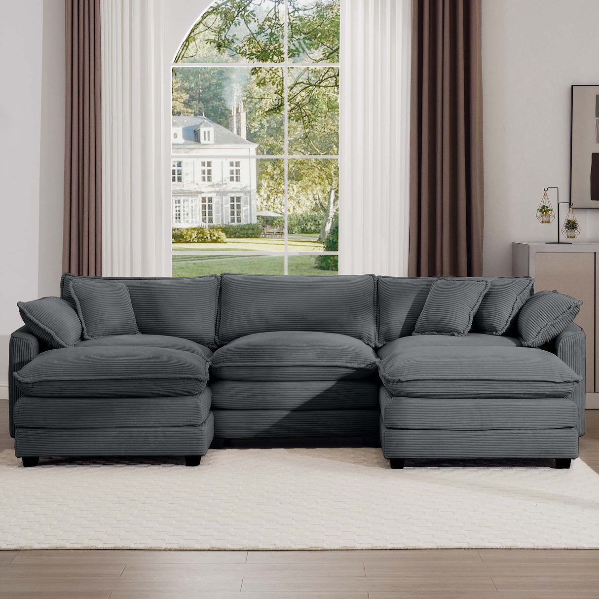 Modular Oversized Cushion Sofa With Ottoman, Low Back, Deep Seating Sofa Set