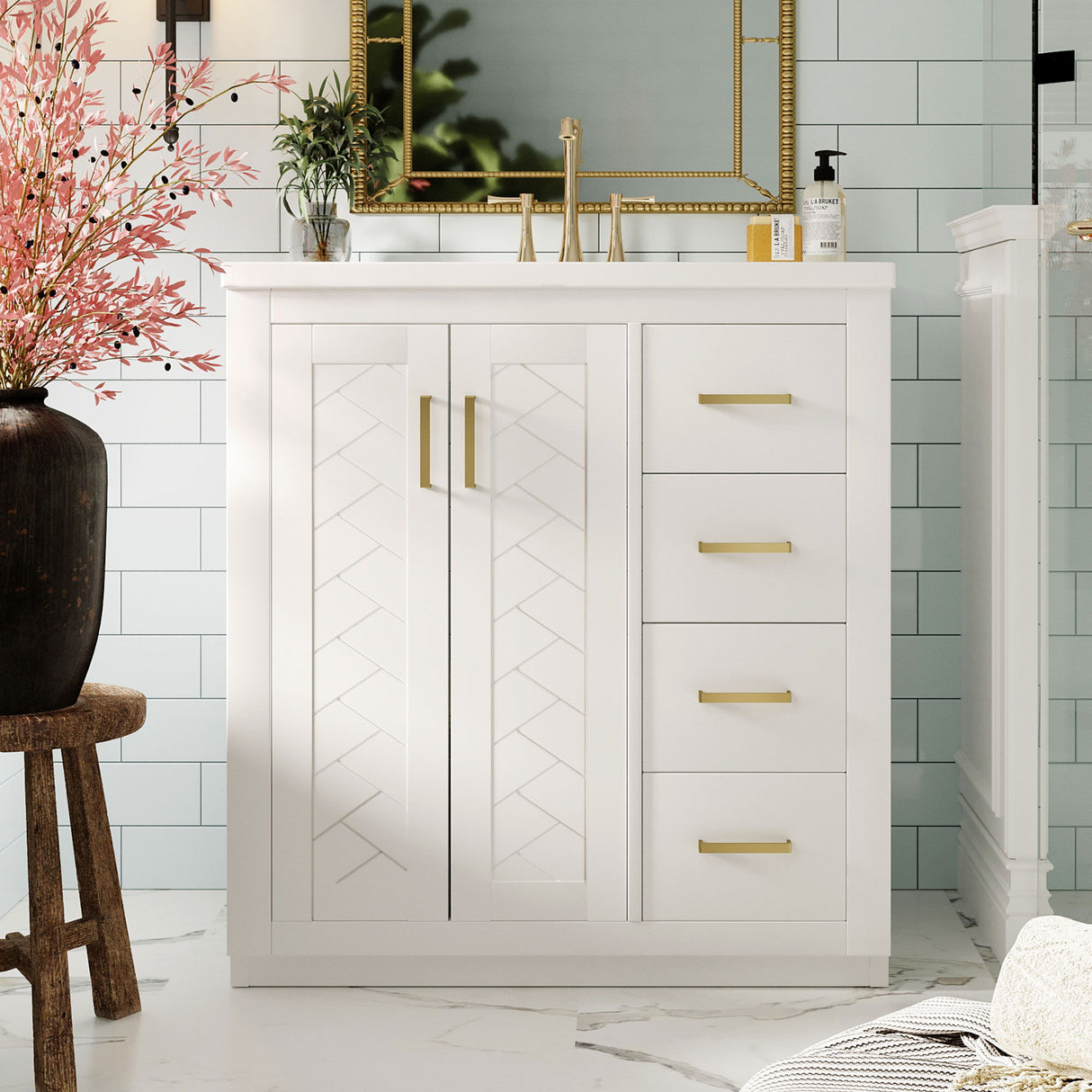 Bathroom Vanity With Sink, Storage Cabinet, Freestanding Set With 3 Drawers & Soft Closing Doors