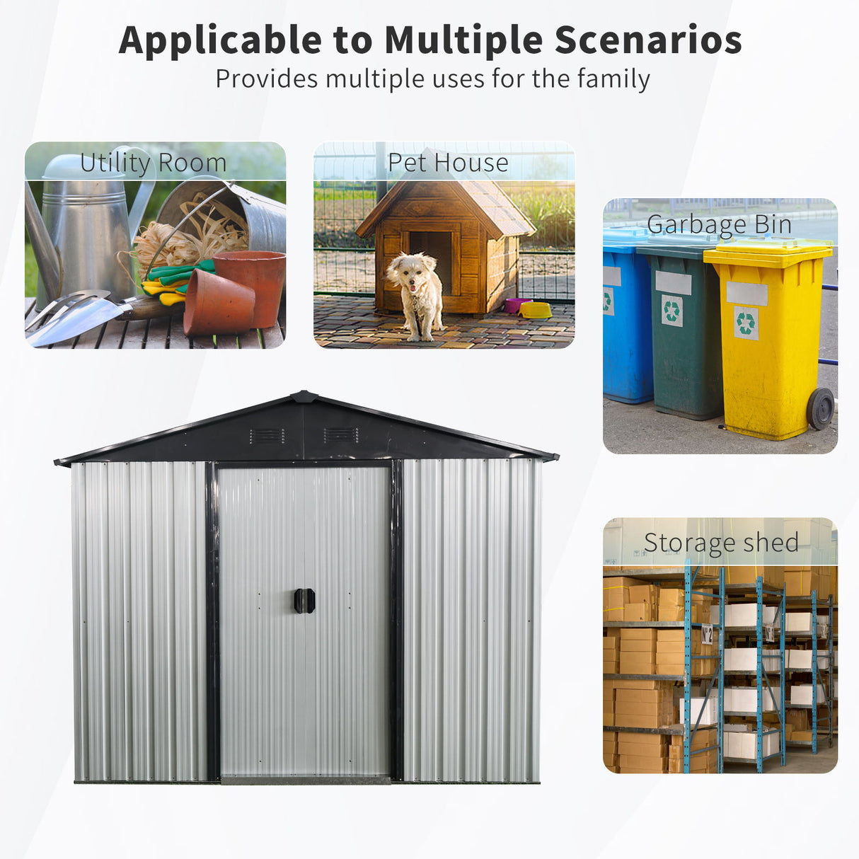Outdoor Metal Storage Shed Garden Building with Sliding Door 8x4ft