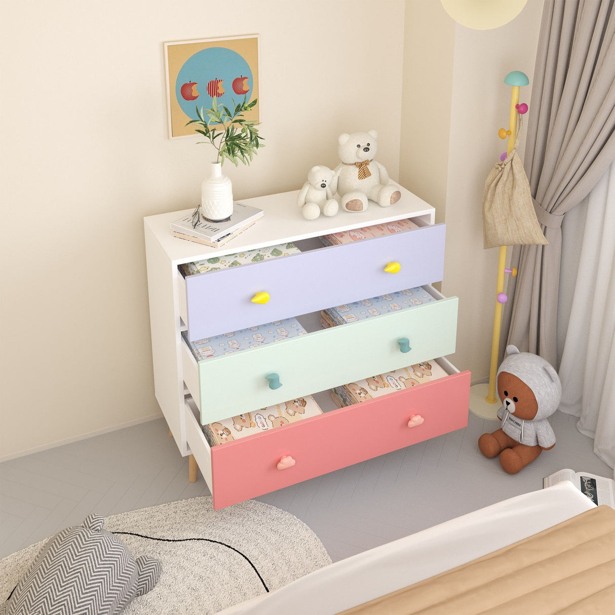 3 Drawer Dresser, Storage Cabinet With Anti Tip Safety