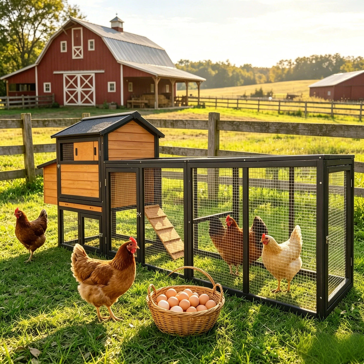 Large Outdoor Hen House With Run And Nesting Box Poultry Cage