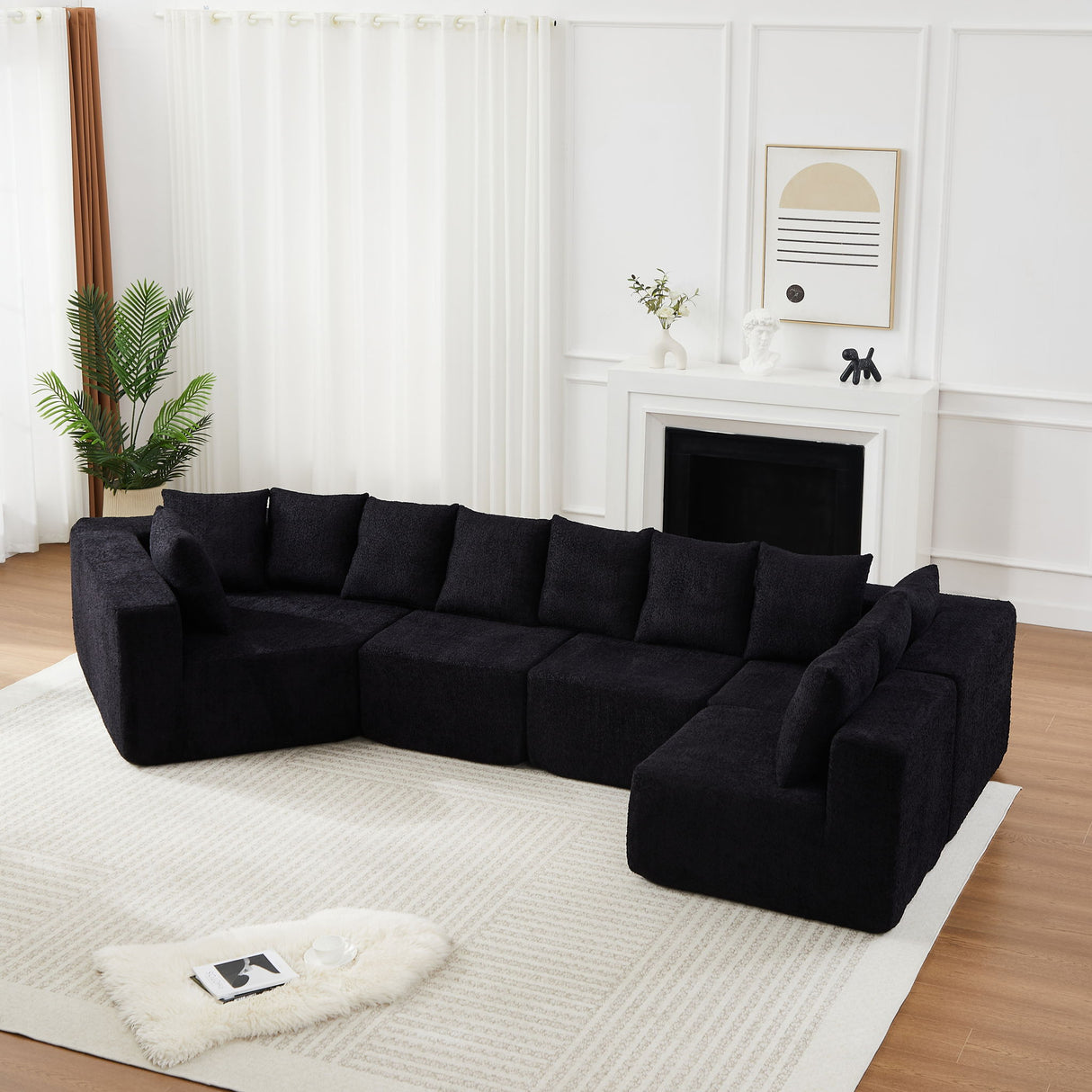 L - Shaped Modular Sofa With Deep Seat And 11 Pillows