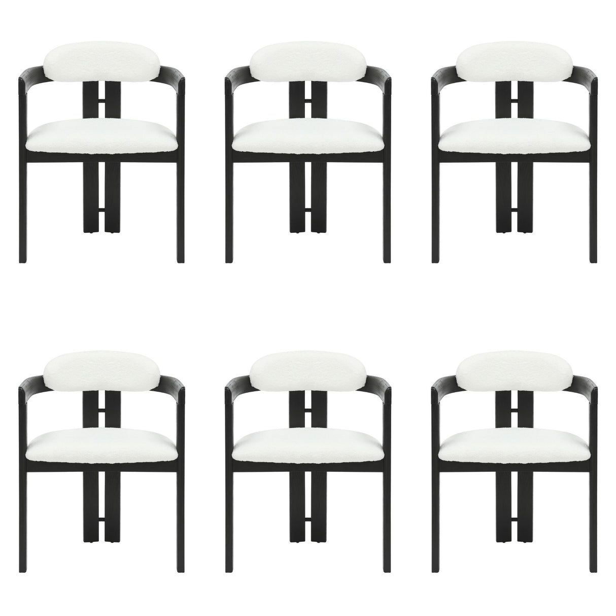 Jazmin - Curved Back Wood Dining Chair With Boucle Fabric Seat Set
