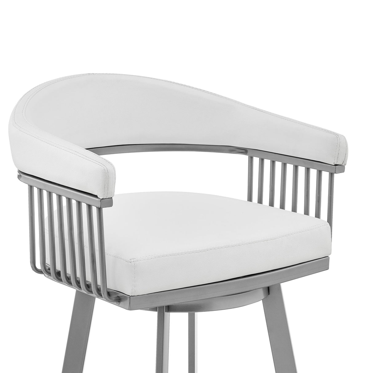 Chelsea - 25" Counter Height Swivel Bar Stool - Silver Finish And White Faux Leather