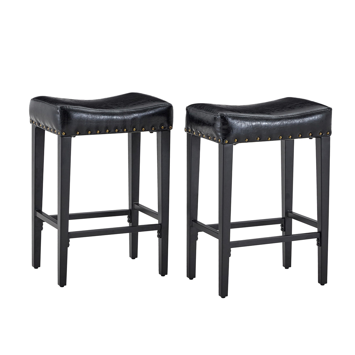Bar Stool With Brass Nailhead Trim (Set of 2) - Black
