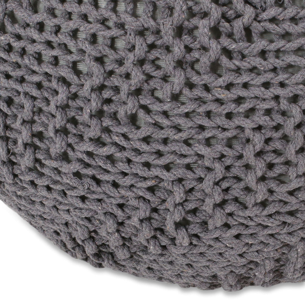 Hazel - Modern Knitted Cotton Yarn Round Pouf With Eco Friendly Pet Fibers - Dark Gray