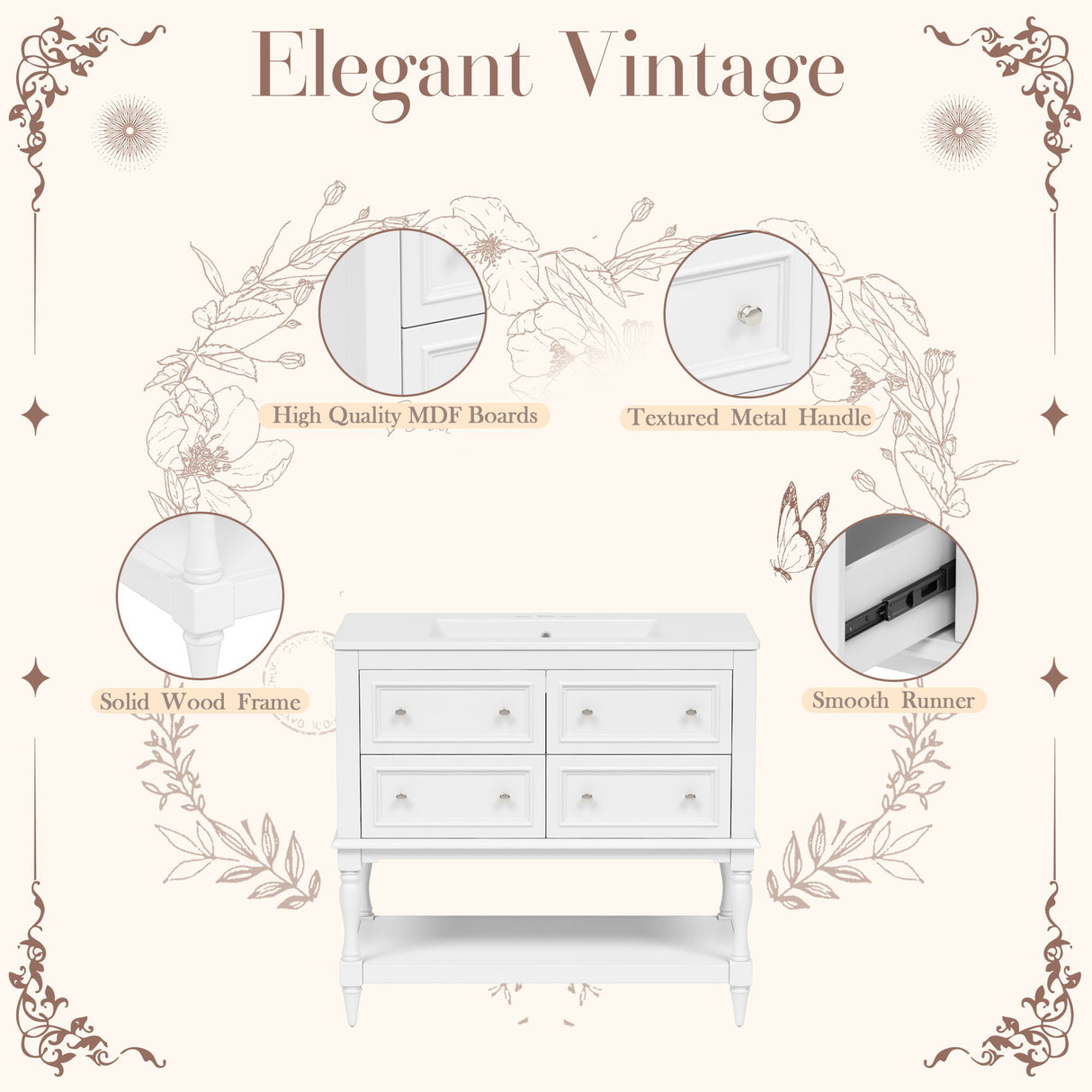 Bathroom Vanity Cabinet With Undermount Sink, 4 Drawer Set