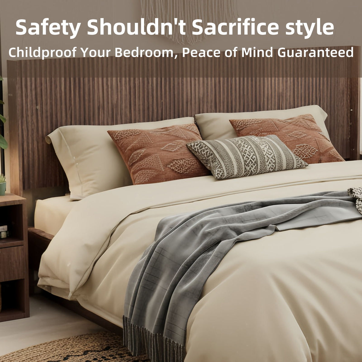 King Size Headboard, Wide Wall Mounted Fluted Panel Wingback - Walnut