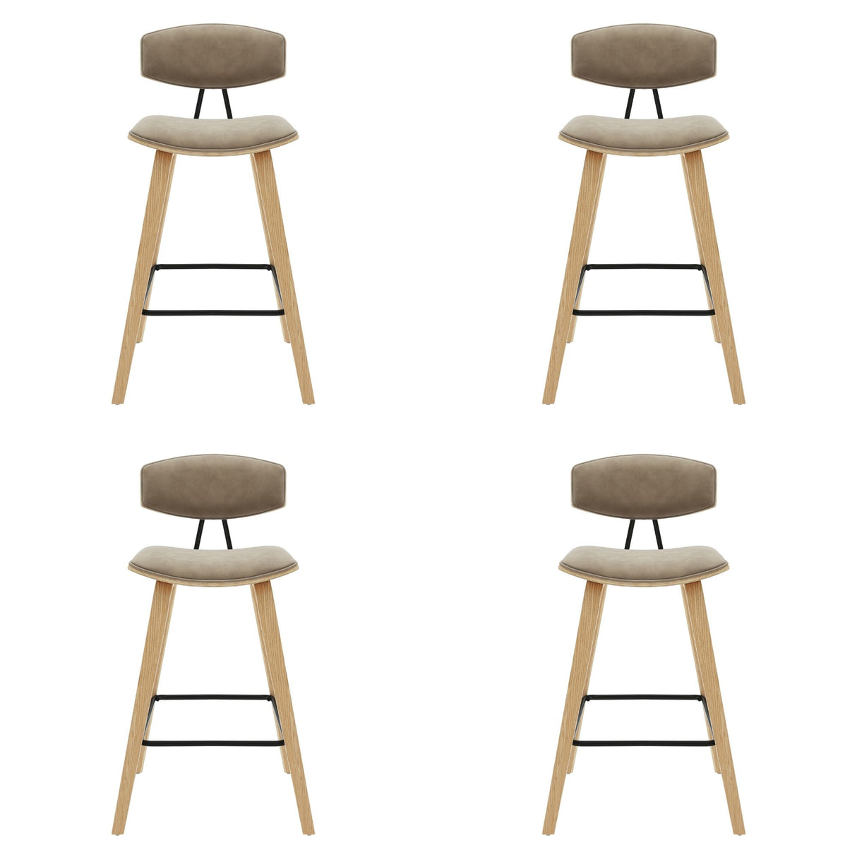 Fox - Counter Height Curved Back Wood Bar Stool With Faux Leather Seat