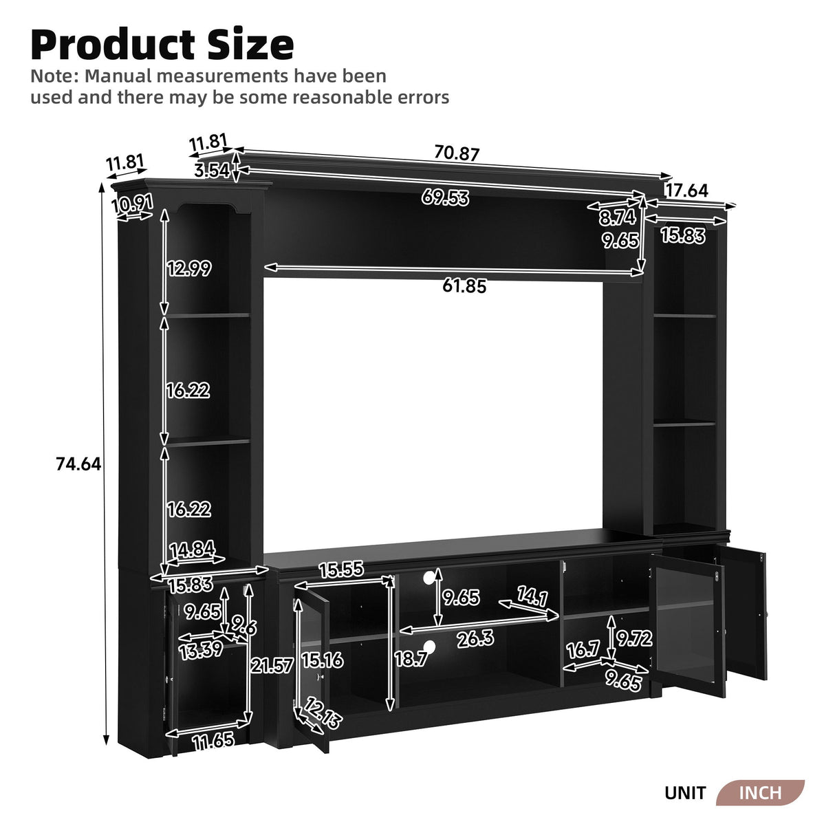 All-In-One TV Stand With Bookcase For TVs Up To 65"