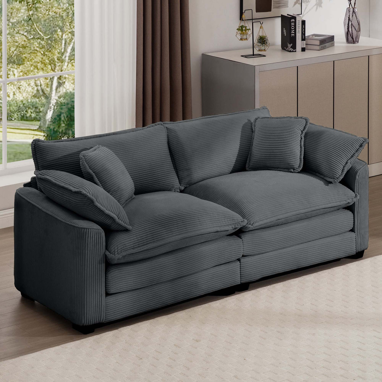 Modern 2 Seater With 4 Pillows, Upholstered Deep Seating Loveseat