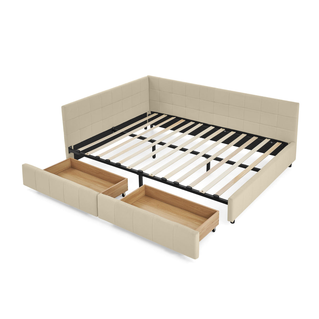 Upholstered Storage Tufted Bed Frame With Backrest And Armrests