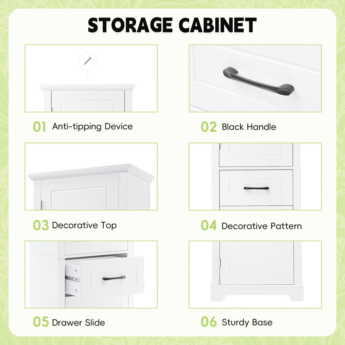 Tall Freestanding Bathroom Storage Cabinet With 2 Doors And Adjustable Shelves