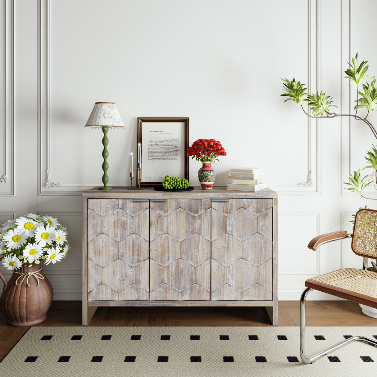 Accent Cabinet Sideboard Buffet Wooden Storage Server in Light Brown
