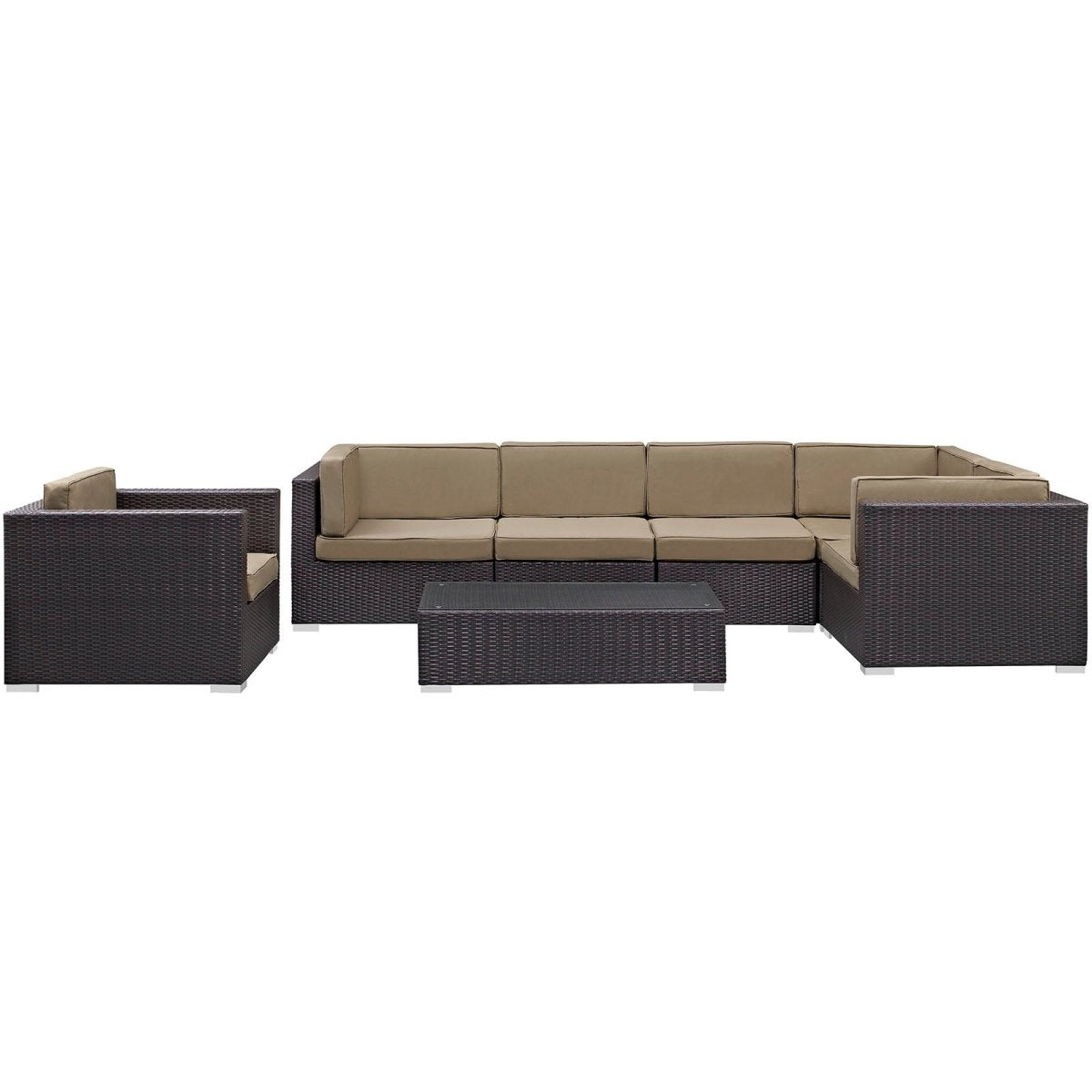 7-Piece Espresso Mocha Outdoor Patio Sectional Set – Wicker Rattan with Aluminum Frame - Outdoor - Alpine Outlets