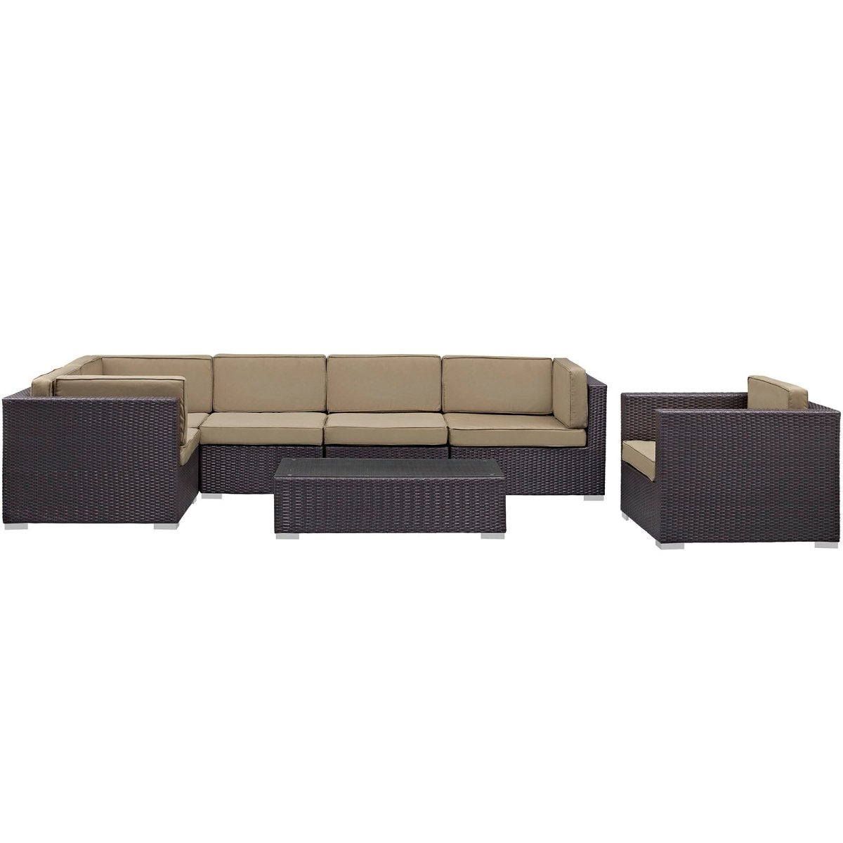 7-Piece Espresso Mocha Outdoor Patio Sectional Set – Wicker Rattan with Aluminum Frame - Outdoor - Alpine Outlets