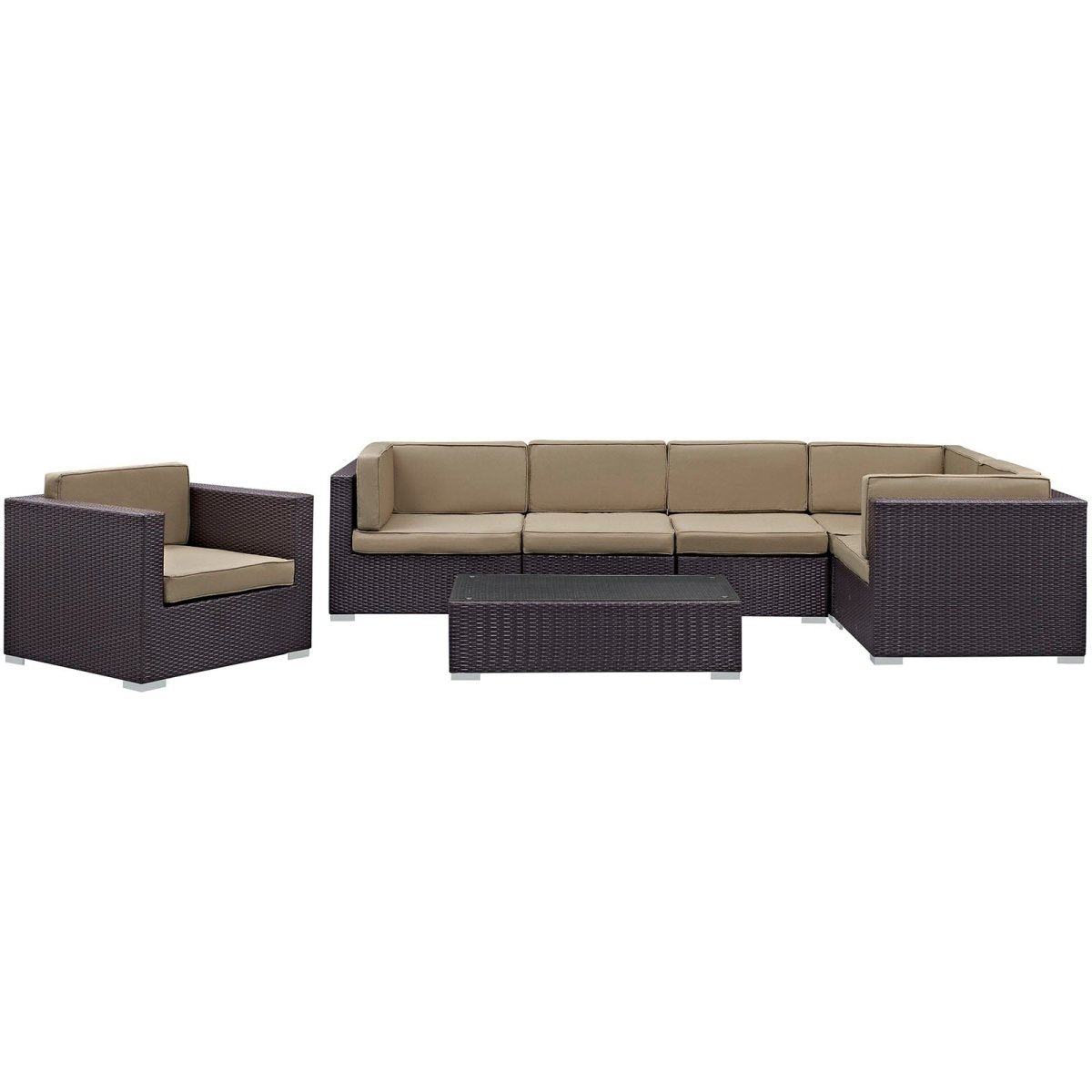 7-Piece Espresso Mocha Outdoor Patio Sectional Set – Wicker Rattan with Aluminum Frame - Outdoor - Alpine Outlets