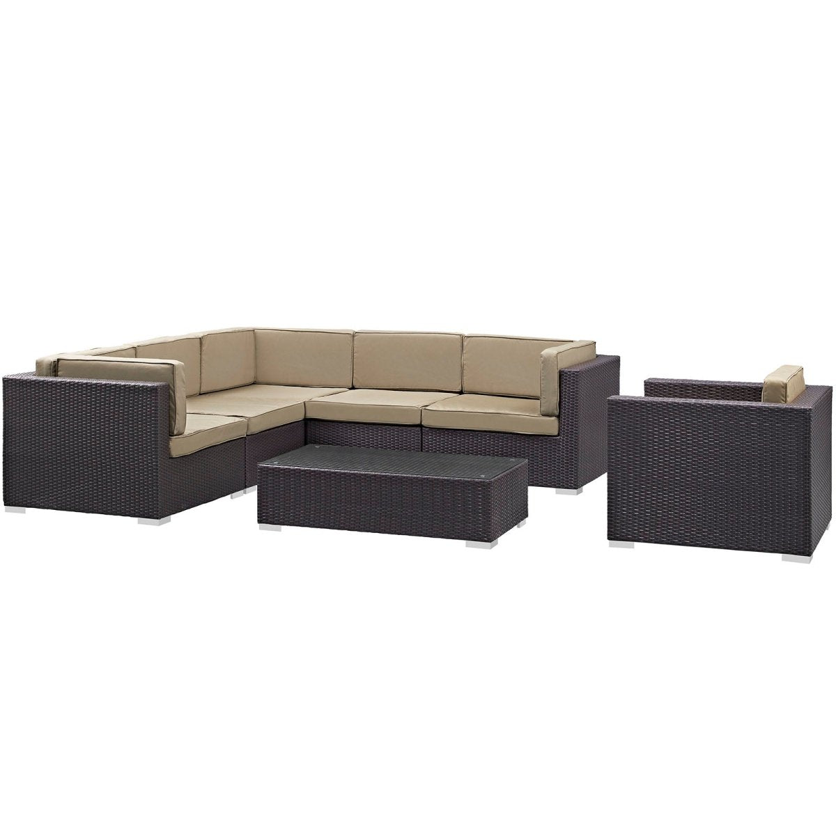 7-Piece Espresso Mocha Outdoor Patio Sectional Set – Wicker Rattan with Aluminum Frame - Outdoor - Alpine Outlets